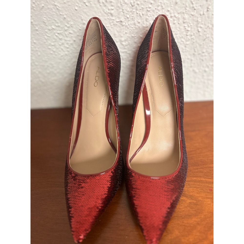 Aldo Stessy Red Sequin Pointed Toe Stiletto Pumps Womens 8 - Picture 4 of 12